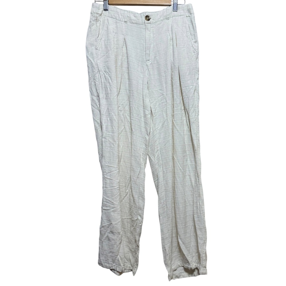Urban Outfitters Pleated Pants Women 4 Cream Excellent Linen Blend Trousers